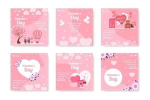 Happy Valentine's Day Post Template flaches Design Illustration editierbar von quadratischem Hintergrund für Social Media, Liebesgrußkarte oder Banner vektor