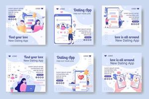 Dating-App für eine Liebesspiel-Postvorlage flaches Design, bearbeitbar mit quadratischem Hintergrund, geeignet für soziale Medien oder Valentinstagskarten vektor