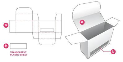 kurze Box mit Sichtfenster und transparenter Plastikfolie Stanzschablone vektor