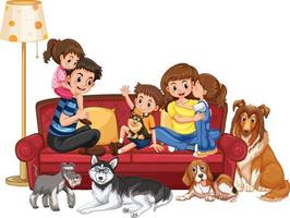 glückliche Familie mit ihren Hunden im Cartoon vektor