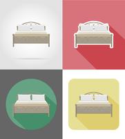 säng möbler sätta platt ikoner vektor illustration