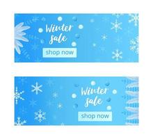 Premium Blue Christmas Banner Set mit geometrischen Schneeflocken. vektor