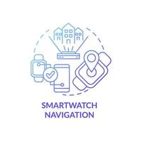 Smartwatch-Navigation blaues Farbverlauf-Konzept-Symbol. Geräte zur Steuerung des öffentlichen Nahverkehrs. persönliche GPS-Gadgets abstrakte Idee dünne Linie Illustration. Vektor isolierte Umriss-Farbzeichnung