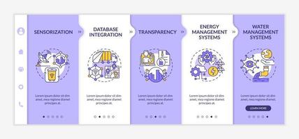 Onboarding-Vektorvorlage für das digitale Management der städtischen Infrastruktur. Responsive mobile Website mit Symbolen. Webseiten-Walkthrough-Bildschirme in 5 Schritten. Stadtfarbkonzept mit linearen Illustrationen vektor