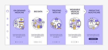 Onboarding-Vektorvorlage für die Digitalisierung des Gesundheitssystems. Responsive mobile Website mit Symbolen. Webseiten-Walkthrough-Bildschirme in 5 Schritten. Farbkonzept Patientenservice mit linearen Illustrationen vektor