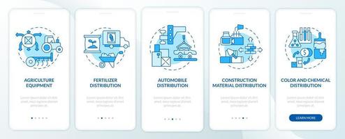 distributör affärssfärer onboarding mobil app sidskärm. grossist genomgång 5 steg grafiska instruktioner med koncept. ui, ux, gui vektormall med linjära färgillustrationer vektor