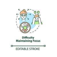 svårigheter att behålla fokus konceptikonen. ouppmärksam symptom abstrakt idé tunn linje illustration. spritt tänkande. problem uppmärksamma. vektor isolerade kontur färgritning. redigerbar linje