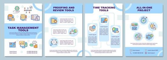 Broschürenvorlage für Business-Tools-Typen. Management-Software. Broschürendruckdesign mit linearen Symbolen. Vektorlayouts für Präsentationen, Jahresberichte, Anzeigen. Arial-Black, unzählige pro-reguläre Schriftarten verwendet vektor