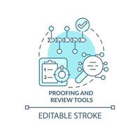 korrektur och granska verktyg turkos konceptikon. kontrollera dokument för fel abstrakt idé tunn linje illustration. isolerade konturritning. redigerbar linje. roboto-medium, otaliga pro-bold typsnitt som används vektor