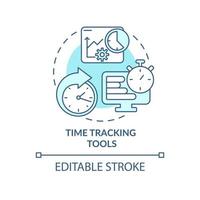 tid spårning verktyg turkos koncept ikon. rapportering av anställdas arbete abstrakt idé tunn linje illustration. isolerade konturritning. redigerbar linje. roboto-medium, otaliga pro-bold typsnitt som används vektor
