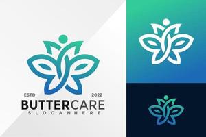 Schmetterlings- und Menschenpflege-Logo-Design-Vektor-Illustrationsvorlage vektor
