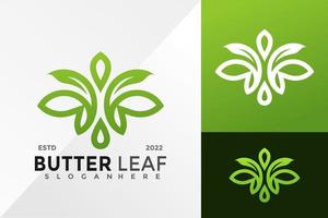 fjäril och blad logotyp design vektor illustration mall