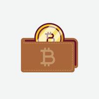 Kryptowährung Bitcoin verstecken sich in Brieftasche Cartoon Vektor Icon Illustration in weißem Hintergrund für Web, Landing Page, Banner, Flyer, Anzeigen, Werbung, Geschäft, Lokal