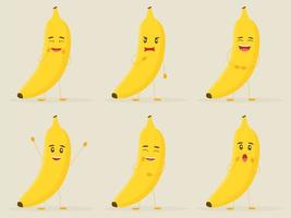 söta bananer med olika känslor isolerad på vit bakgrund vektor