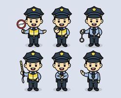 uppsättning av söt polis polis maskot design vektor