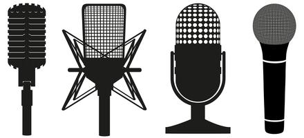 ikon uppsättning mikrofoner svart silhuett vektor illustration