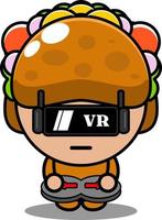 Vektor-Cartoon-Figur süßes Taco-Essen-Maskottchen-Kostüm, das ein Virtual-Reality-Spiel spielt vektor