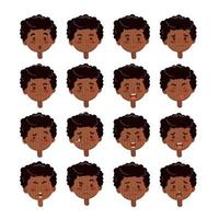 Karikaturillustration des afroamerikanischen Jungen. Reihe von schwarzen Kindergefühlen. Gesichtsausdruck. Cartoon-Junge-Avatar. Vektor-Illustration von Cartoon-Kind-Charakter vektor