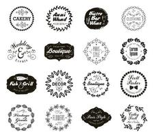 Vektorset aus verschiedenen Abzeichen für kleine Unternehmen mit floralen Lorbeeren. Vintage-Symbole, Logos für Shop, Produkt, Salon, Café usw. vektor