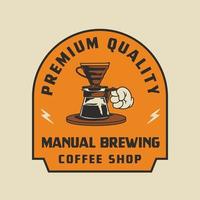 vintage v60 manuell bryggning kaffe logotyp badge handgjorda vektorillustration vektor