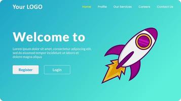 Tech-thematische Landingpage-Website-UI mit Raketenvektorsymbol vektor