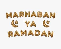 marhaban ya ramadan geschrieben mit goldenen folienballons. marhaban ya ramadan schriftzug realistische goldballons vektor