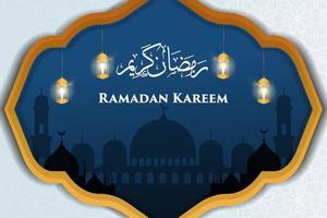 Ramadan Kareem Illustrationsdesign mit Silhouette Moschee und Kerzenlaterne im Rahmen vektor