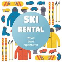Skiverleih Vorlage. Ski- und Snowboardausrüstung. Wintersport vektor