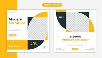 moderne Möbel Social Media Post Design Set, kreative gelbe Formen bündeln Vektor