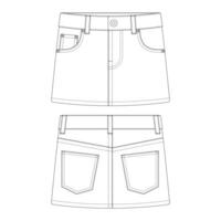 Vorlage Minirock Jeans Vektor-Illustration flaches Design Umriss Kleidung vektor