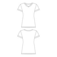 mall v-ringad t-shirt kvinnor vektor illustration platt skiss design kontur