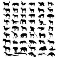silhouette 53 djur set vektor illustration samling