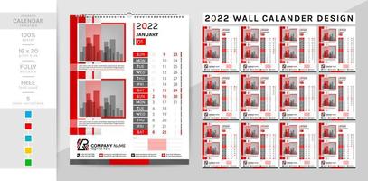 Wandkalender und Planer-Tagebuch-Vorlage für das Jahr 2022. Dieser kreative, elegante Kalender ist ein Muss für Ihr Zuhause und Ihr Büro. 2-Themen-Farbgebung, schwarz und andere. die 12-seitige woche beginnt am sonntag. vektor