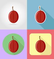 plommon frukter platt uppsättning ikoner med skugg vektor illustration
