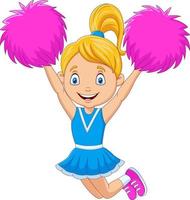 fröhliche Cheerleaderin in blauer Uniform mit Pompons vektor
