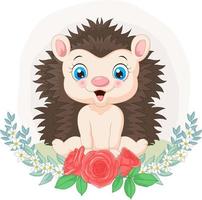 Cartoon Baby Igel mit Blumen Hintergrund vektor