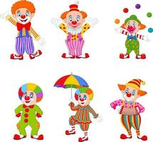 Satz von Cartoon glücklichen Clowns in verschiedenen Aktionen vektor