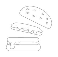 svart och vit vektorillustration av hamburgare som innehåller kött och grönsaker för målarbok och doodle vektor