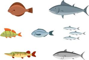 olika havsfiskar och sötvattensfiskar vektor