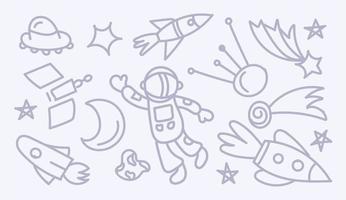 en uppsättning doodle kosmos illustrationer, element för alla ändamål. rymdfarkoster, planeter, stjärnor och ufos. skriva ut vektorlinjer eller banner. vektor