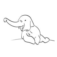 junger Elefant sitzt Illustration Vektor handgezeichnet isoliert auf weißem Hintergrund Strichzeichnungen.