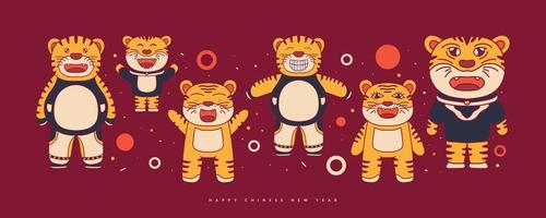 kinesiskt nyår 2022 tigerns år. söta tigerillustrationer. firande kort vektor