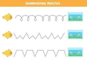 Verfolgen von Linien mit Cartoon-Fischen und Aquarium. Schreiberfahrung. vektor