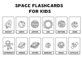 rymdkort för barn. vektorillustrationer av solsystemets planeter med deras namn. vektor