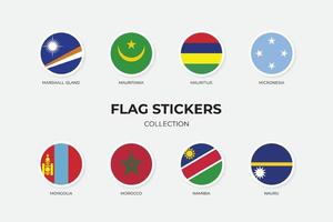 flaggenaufkleber von marshall island, mauretanien, mauritius, mikronesien, mongolei, marokko, namibia, nauru vektor