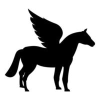 pegasus bevingad häst silhuett mytisk varelse sagolikt djurikon svart färg vektorillustration platt stilbild vektor