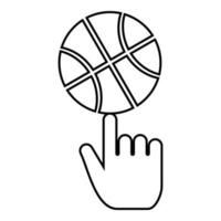 Basketballball dreht sich oben auf dem Zeigefinger-Symbol vektor