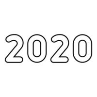 2020 textsymboler nyår bokstäver ikon kontur svart färg vektorillustration platt stilbild vektor