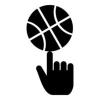 Basketballball, der sich auf dem Zeigefinger-Symbol dreht, schwarze Farbvektorillustration, flaches Stilbild vektor
