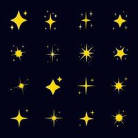 Reihe von Illustrationen von funkelnden Sternen am Himmel, einfache Symbole für Designelemente. glitzer, neujahr, gelb, nacht.